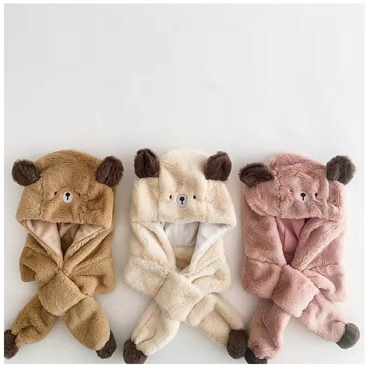 Fleece-lined Thickened Girls' Cute Hat Scarf